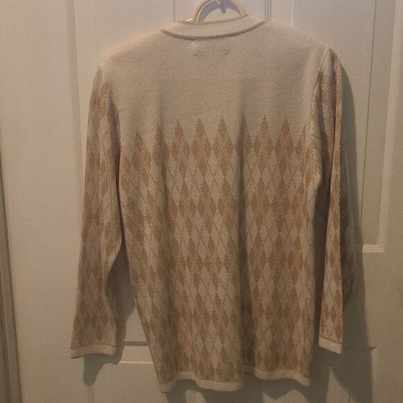 Size 10 Ami Knits Off White And Gold Diamond Pattern Cardigan - Picture 4 of 4